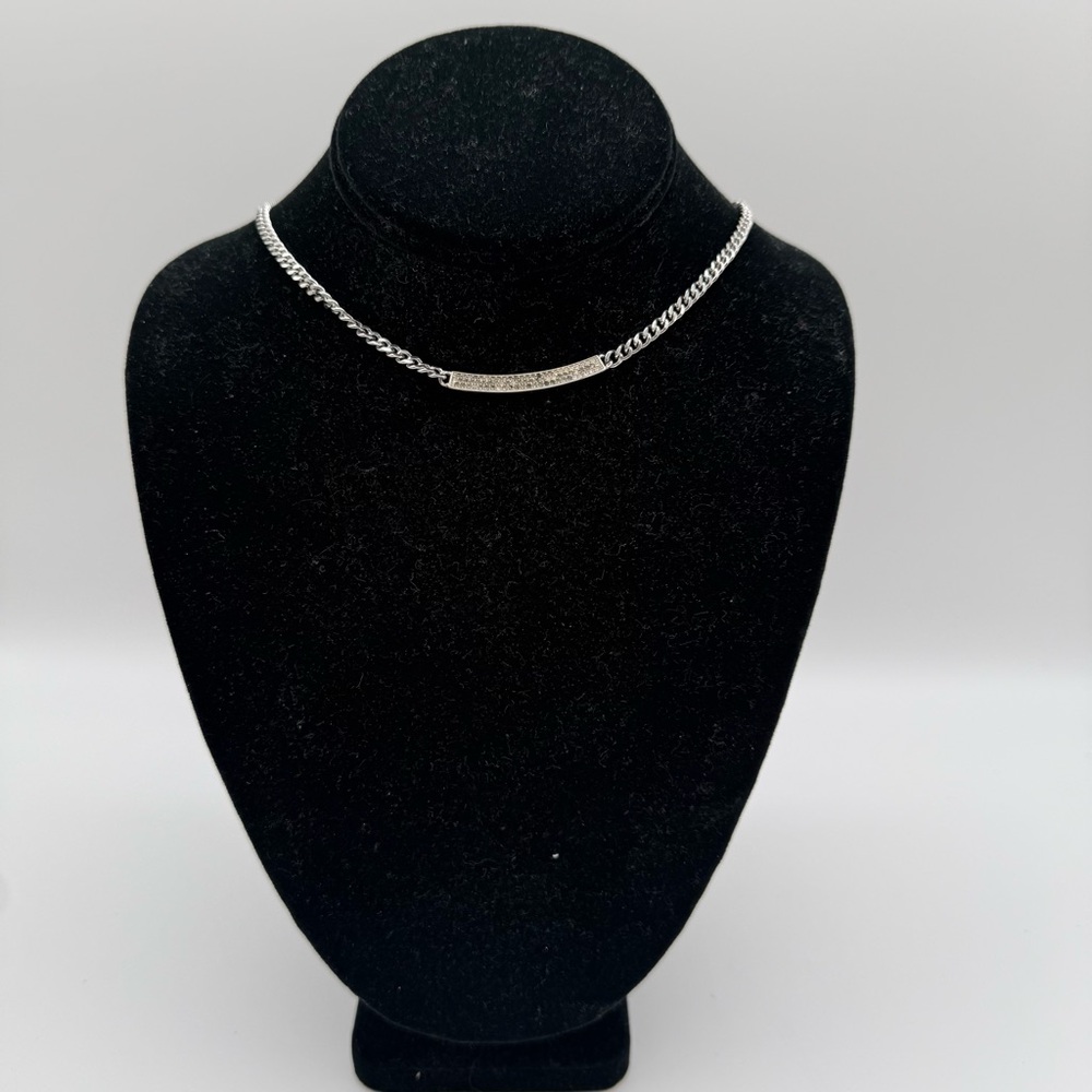 MICHAEL KORS Crystal Silver and Dark Rhinestone Silver Tone Necklace with Bag
